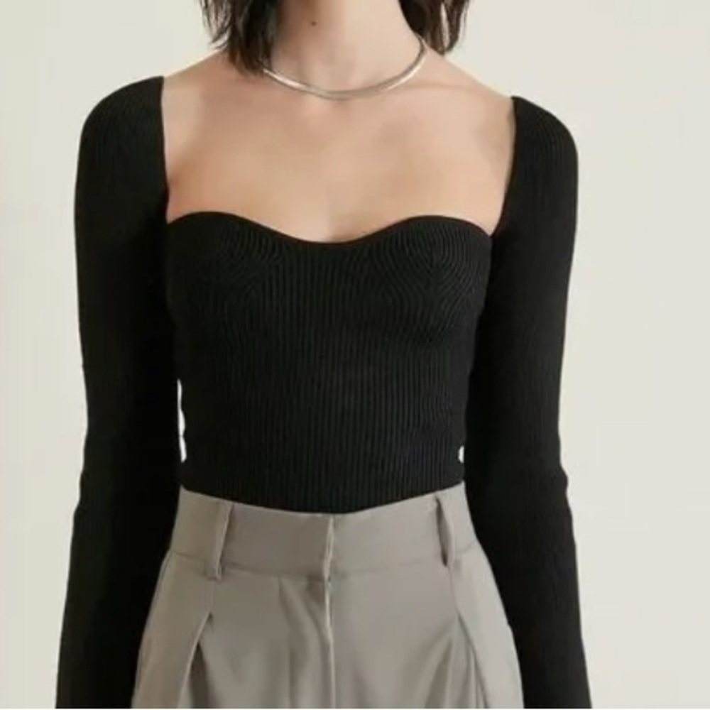 Pixie Market Chiara Knit Bustier Top in Black